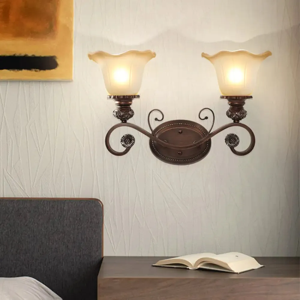 Floral Frosted Glass Wall Light in Classic Brown for Elegant Living Room Lighting