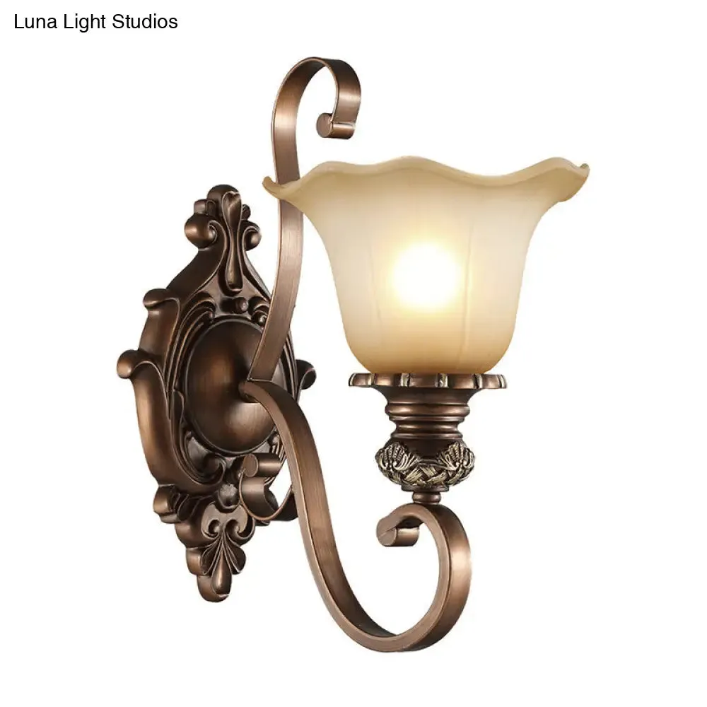Floral Frosted Glass Wall Light in Classic Brown for Elegant Living Room Lighting