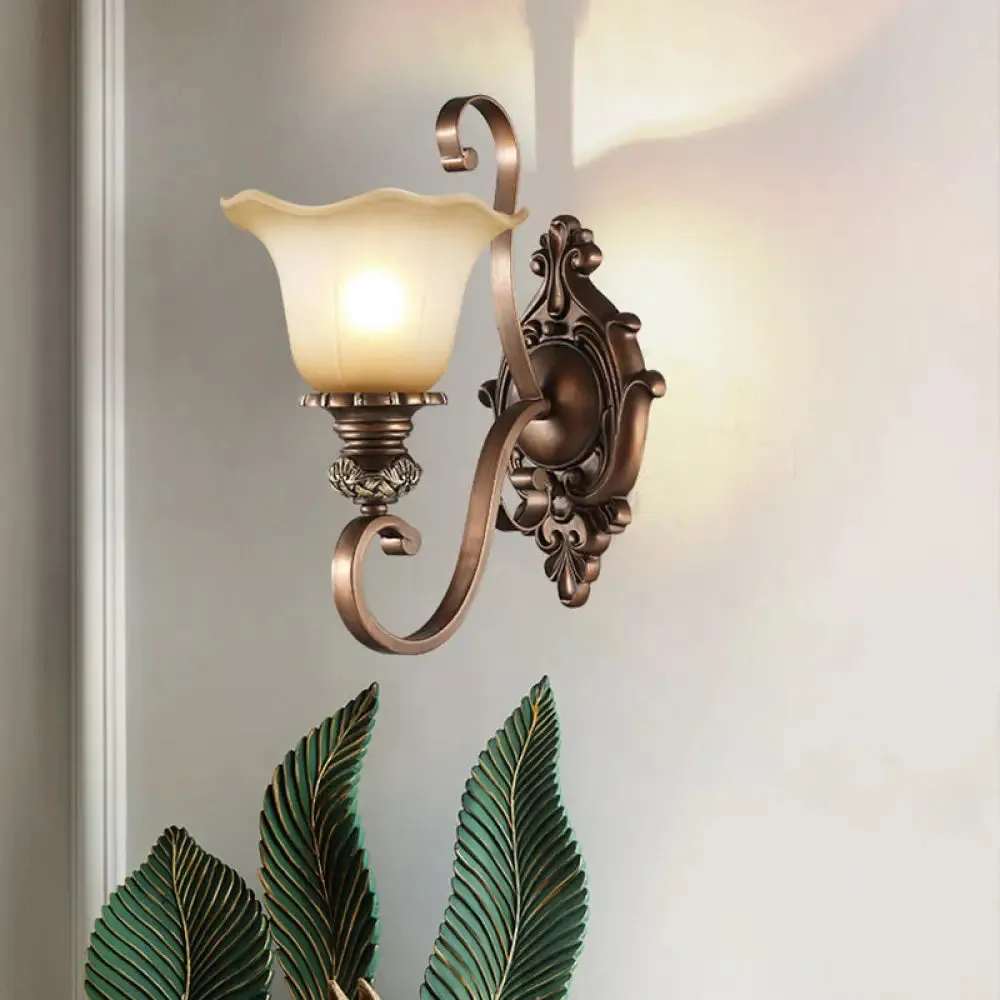 Floral Frosted Glass Wall Light in Classic Brown for Elegant Living Room Lighting