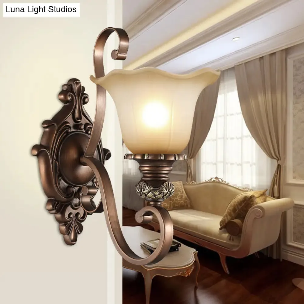 Floral Frosted Glass Wall Light in Classic Brown for Elegant Living Room Lighting