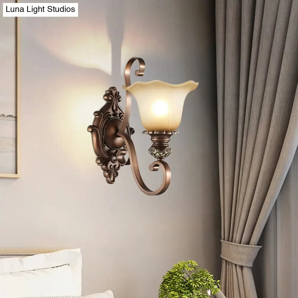 Floral Frosted Glass Wall Light in Classic Brown for Elegant Living Room Lighting