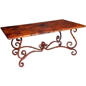 French Rectangle Dining Table with Hammered Copper Top