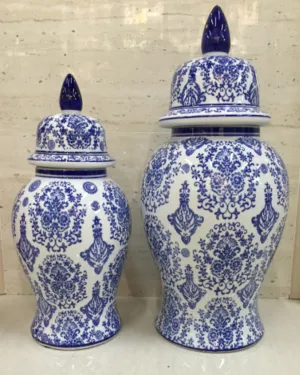 Frida Blue and White Vases Set of 2 - Angie Homes
