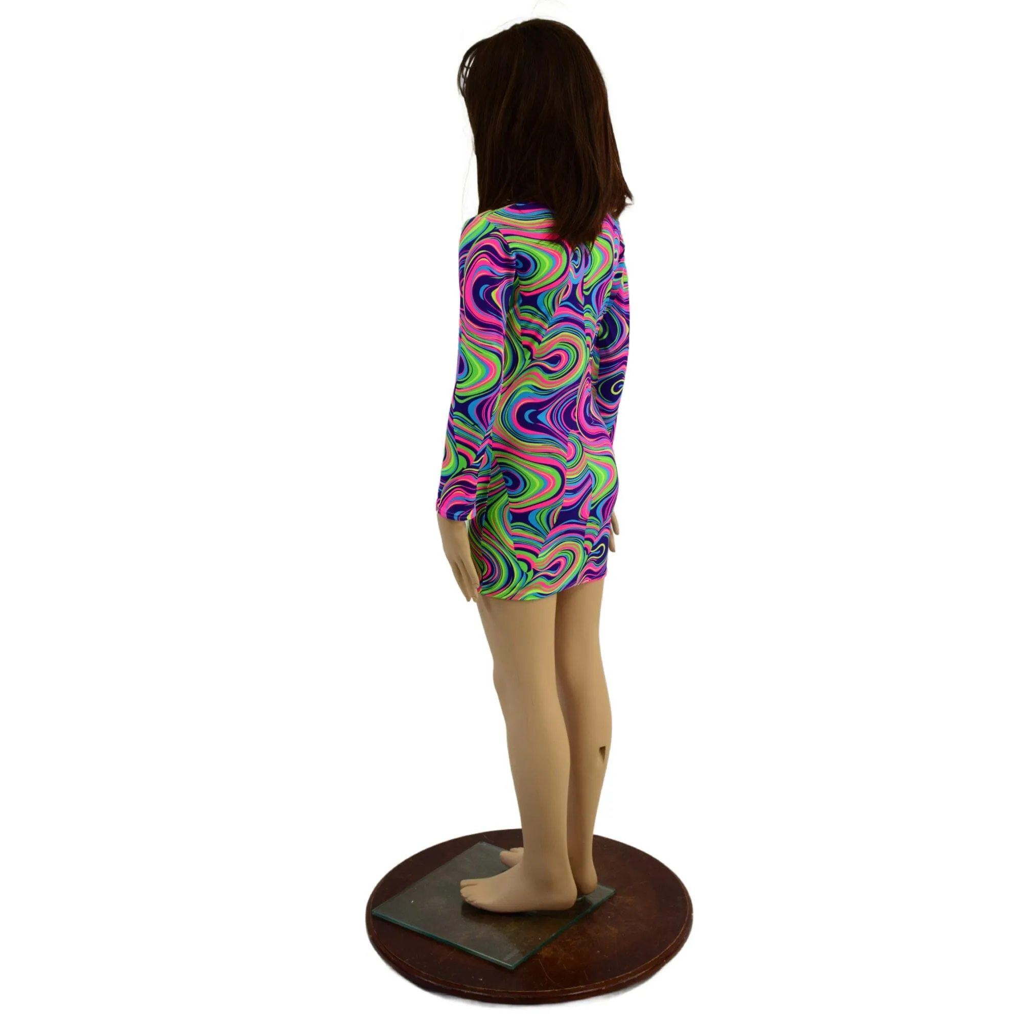 Girls Neon Glow Worm Mini Dress with Long Sleeves