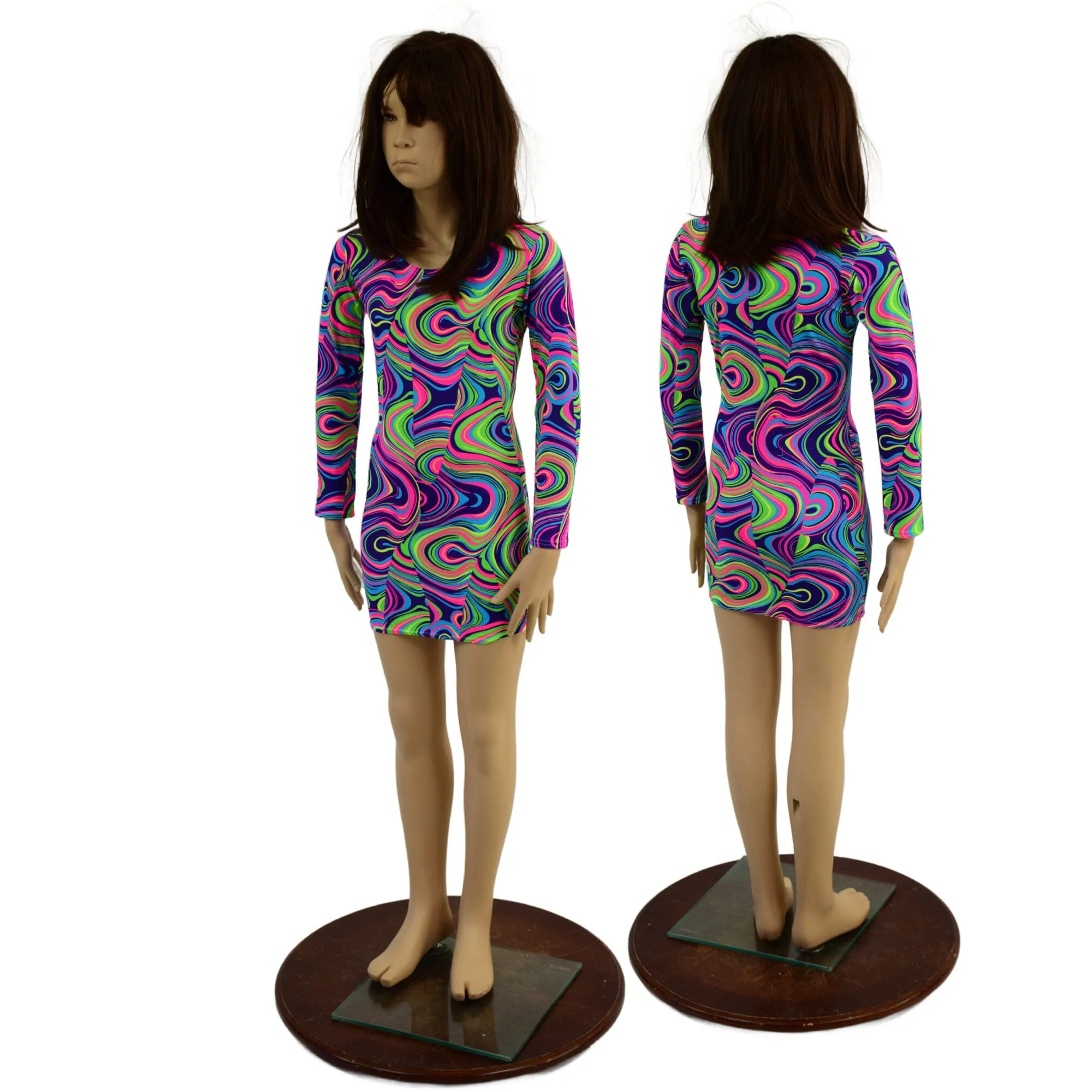 Girls Neon Glow Worm Mini Dress with Long Sleeves