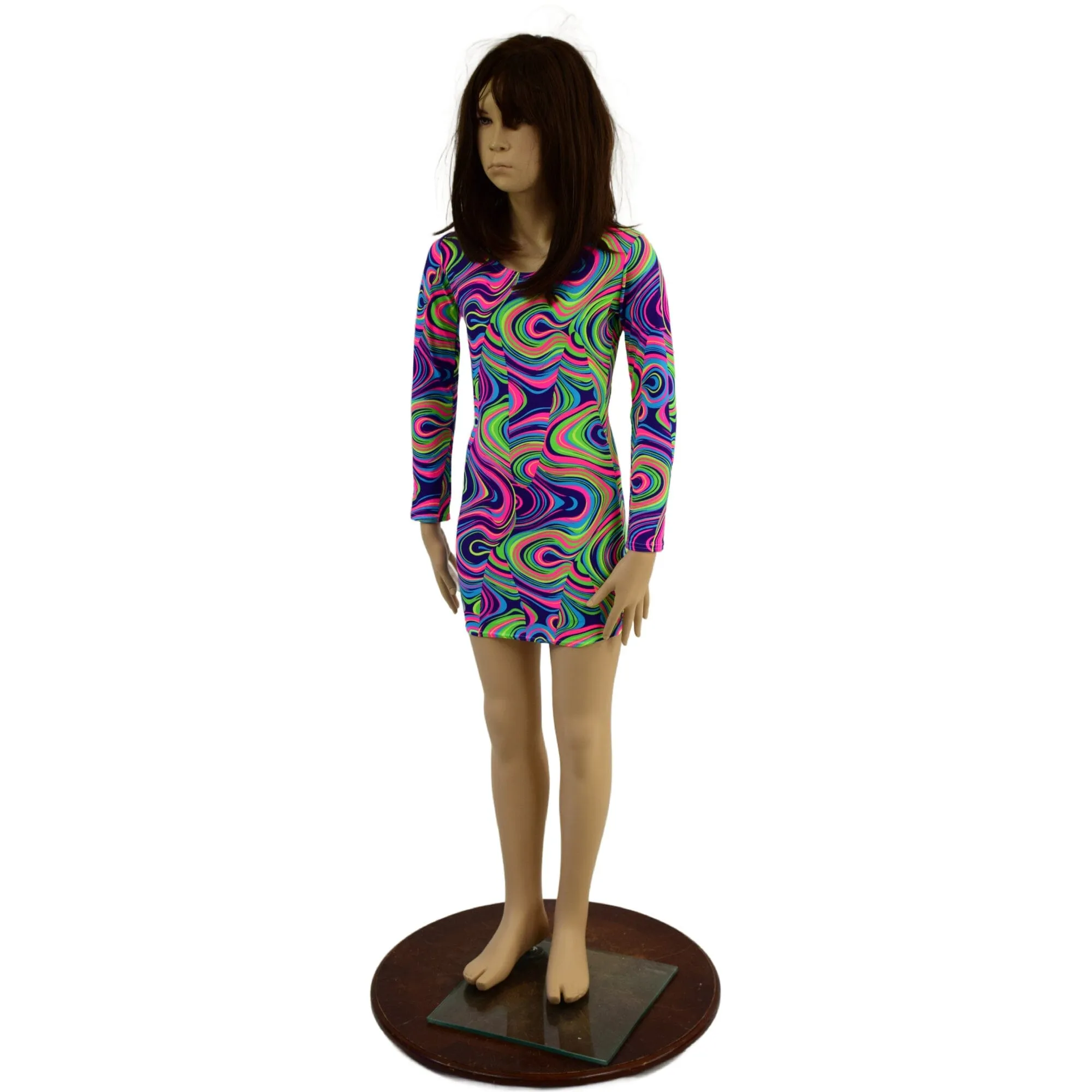 Girls Neon Glow Worm Mini Dress with Long Sleeves