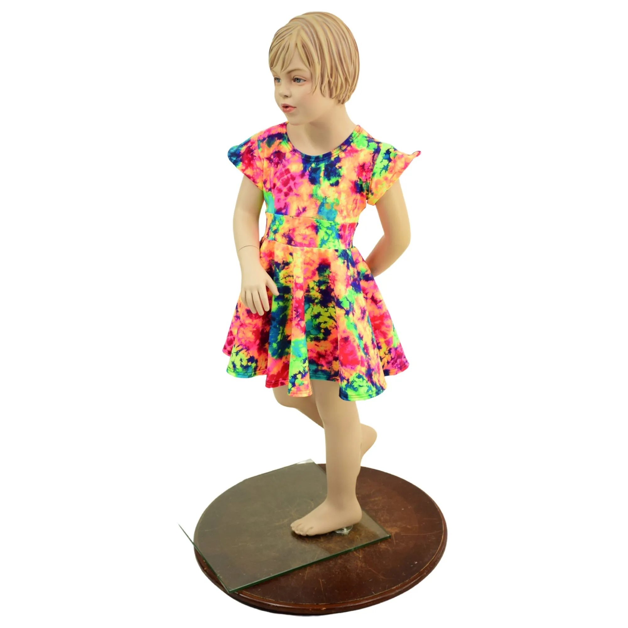Girls UV Glow Acid Splash Skater Dress