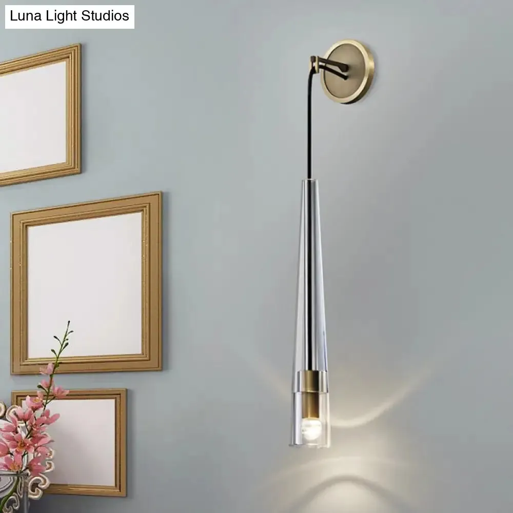 Gold Crystal Wall Sconce Light with Conical Shade - Minimalist Design, 13"/26" H