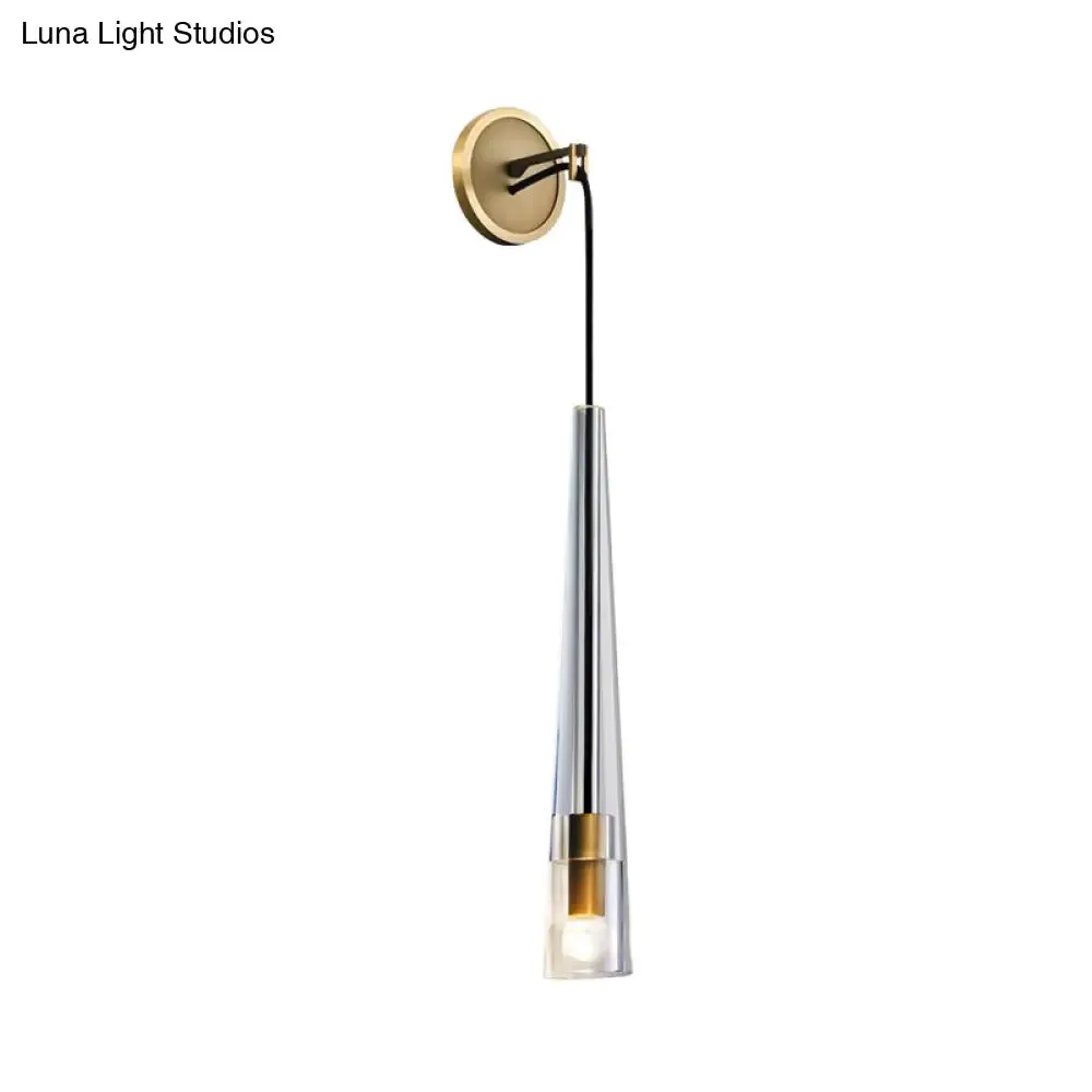 Gold Crystal Wall Sconce Light with Conical Shade - Minimalist Design, 13"/26" H