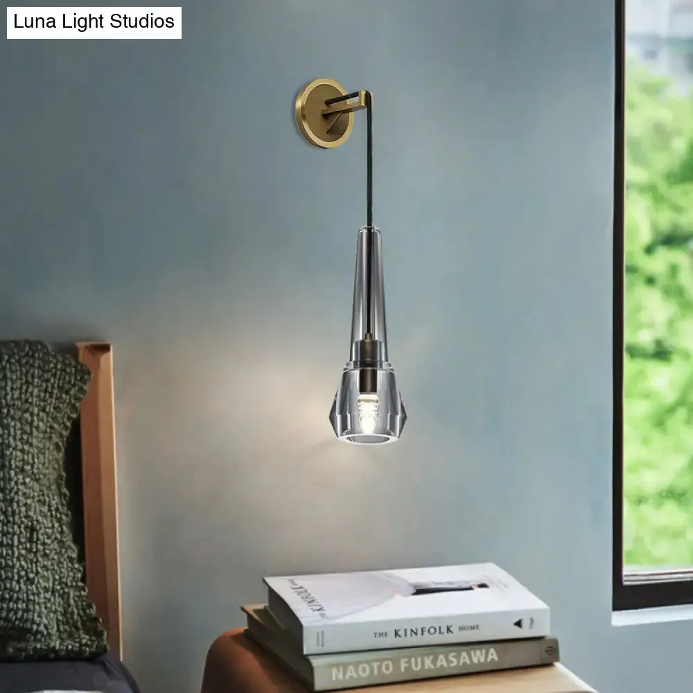Gold Crystal Wall Sconce Light with Conical Shade - Minimalist Design, 13"/26" H
