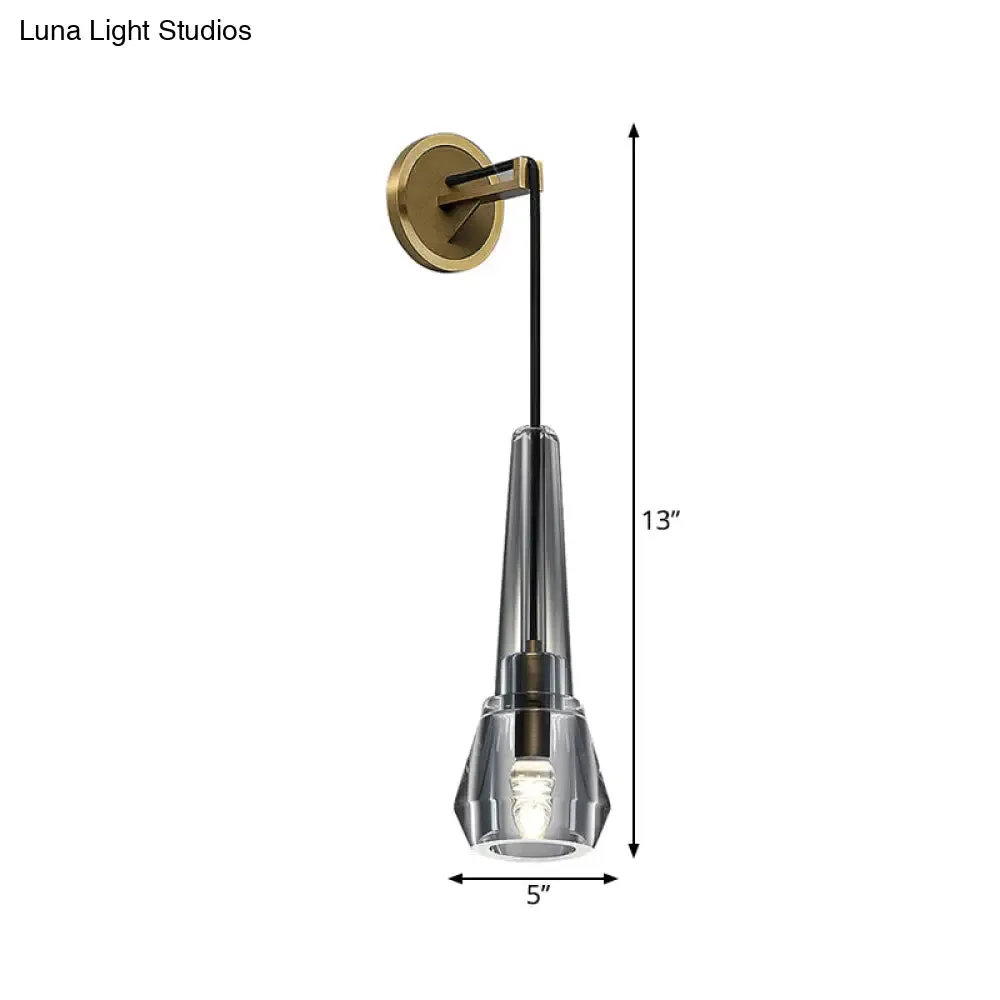 Gold Crystal Wall Sconce Light with Conical Shade - Minimalist Design, 13"/26" H