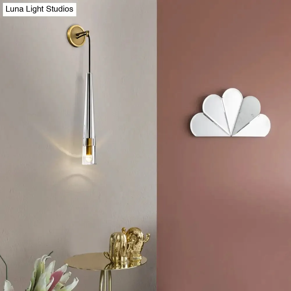Gold Crystal Wall Sconce Light with Conical Shade - Minimalist Design, 13"/26" H