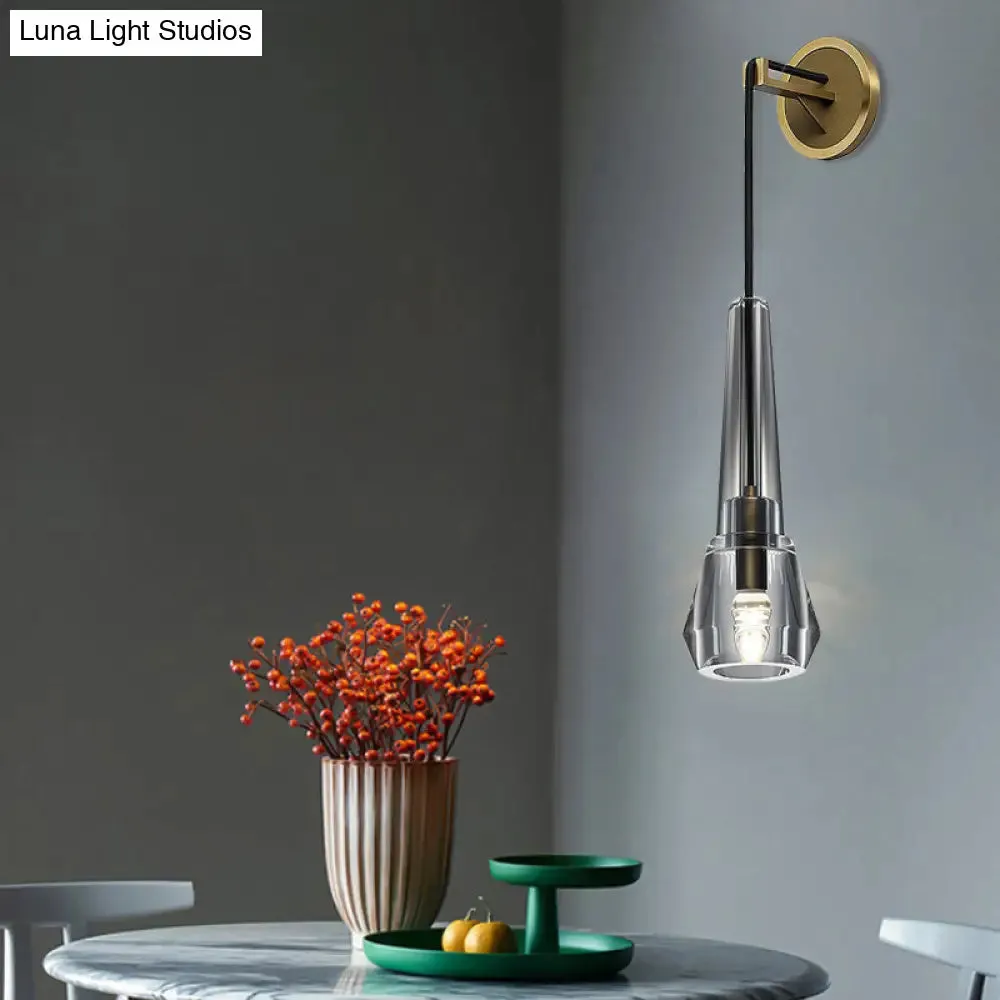 Gold Crystal Wall Sconce Light with Conical Shade - Minimalist Design, 13"/26" H