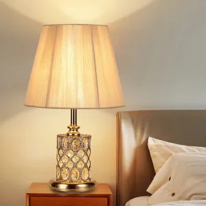 Gold Cylinder Crystal Reading Lamp for Night Table with Faceted Design