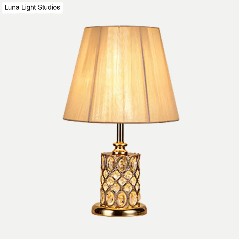 Gold Cylinder Crystal Reading Lamp for Night Table with Faceted Design