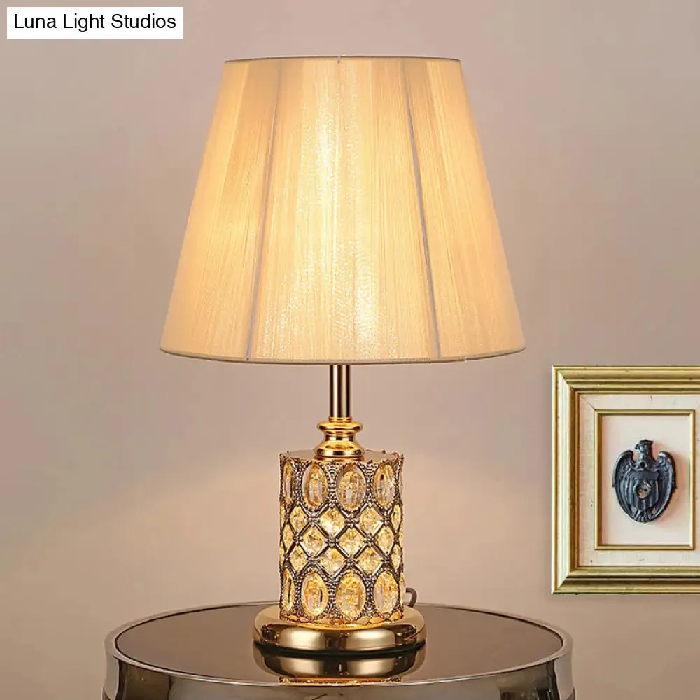 Gold Cylinder Crystal Reading Lamp for Night Table with Faceted Design