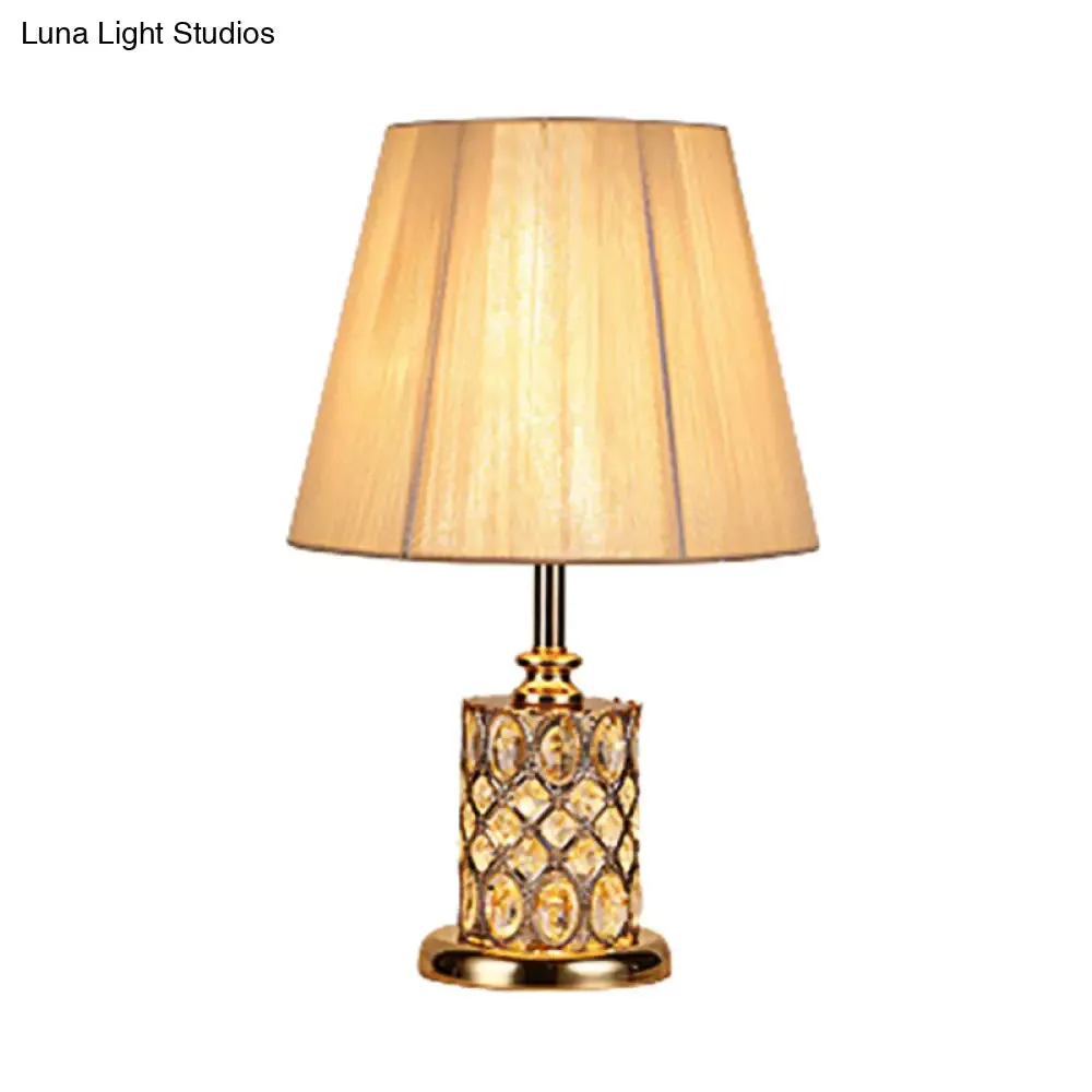 Gold Cylinder Crystal Reading Lamp for Night Table with Faceted Design