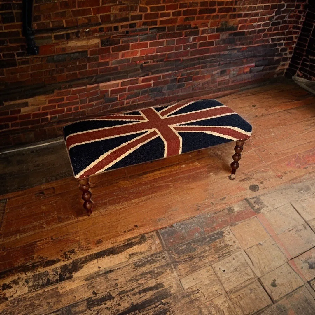 Great Britain Union Jack Ottoman Flag Bench Pouf Solid Base Stool