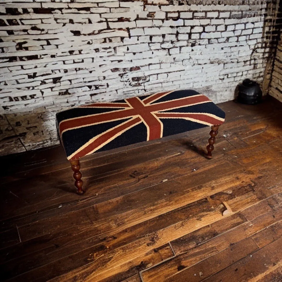 Great Britain Union Jack Ottoman Flag Bench Pouf Solid Base Stool