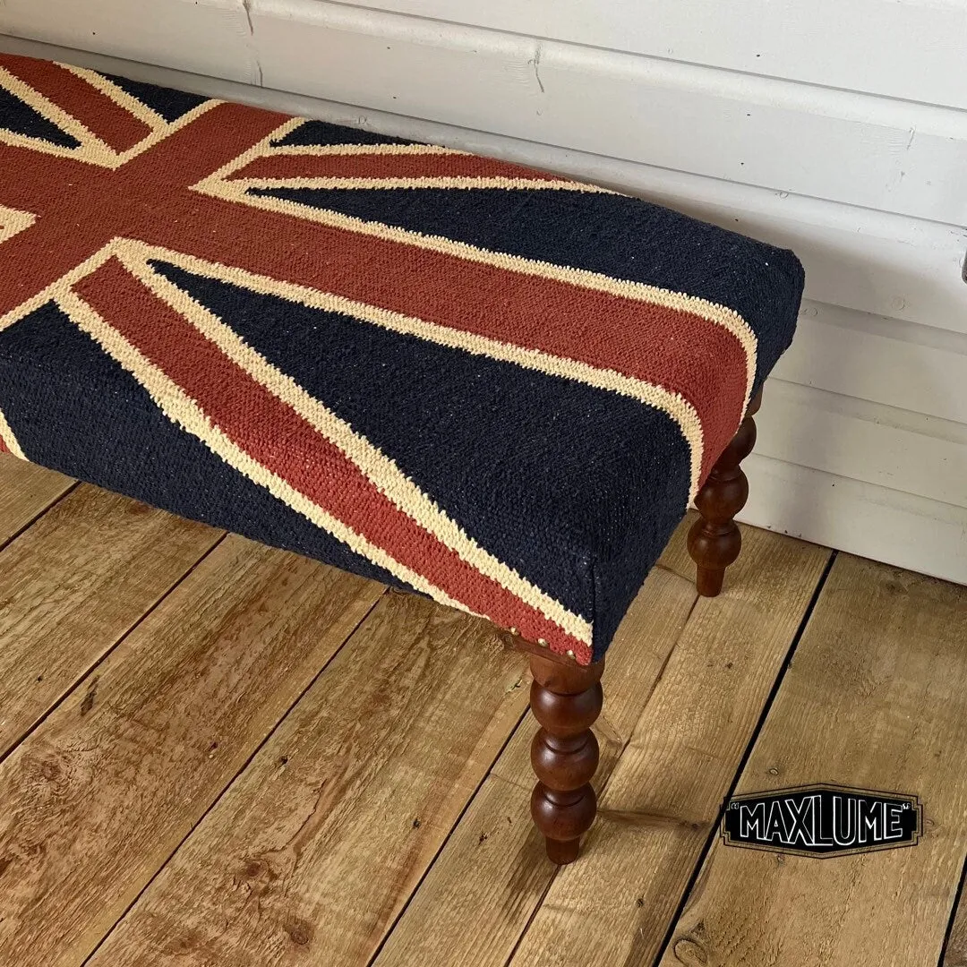 Great Britain Union Jack Ottoman Flag Bench Pouf Solid Base Stool