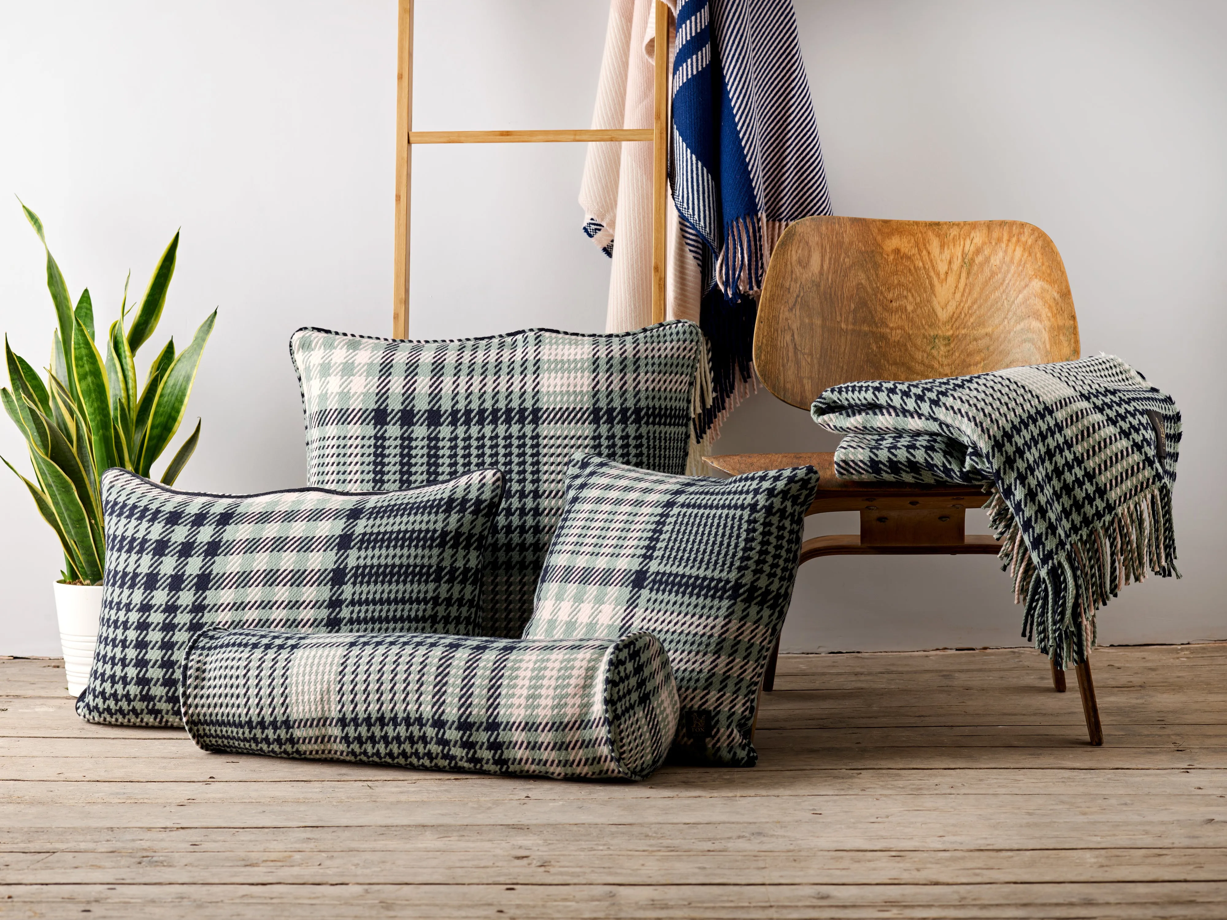 Haddeo Glen Check Oblong Cushion in Eau De Nil