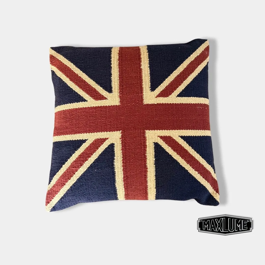 Hand Crafted Union Jack Flag Large 18” Cushion | Great Britain | Vintage Style | Man Cave