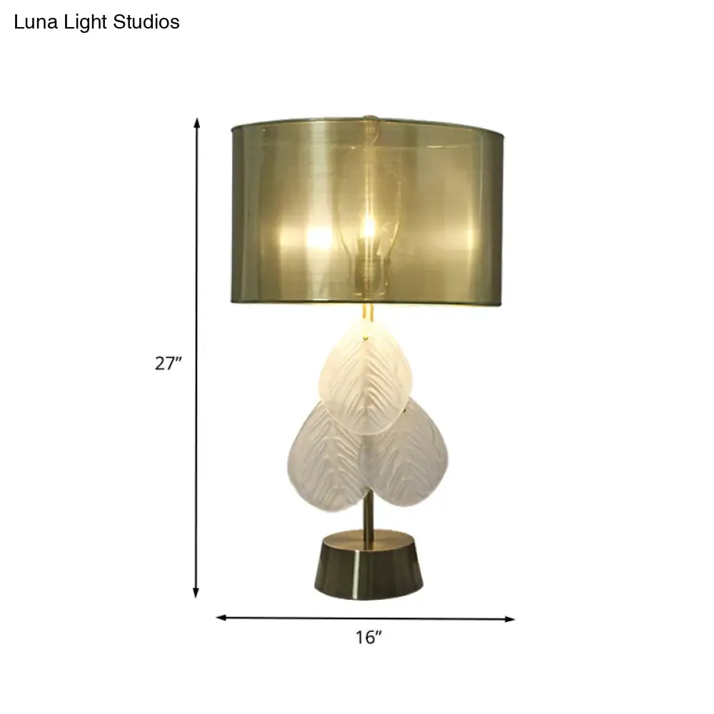 Hand-Cut Crystal Leaf Shape Desk Light - Modern Gold Night Table Lamp
