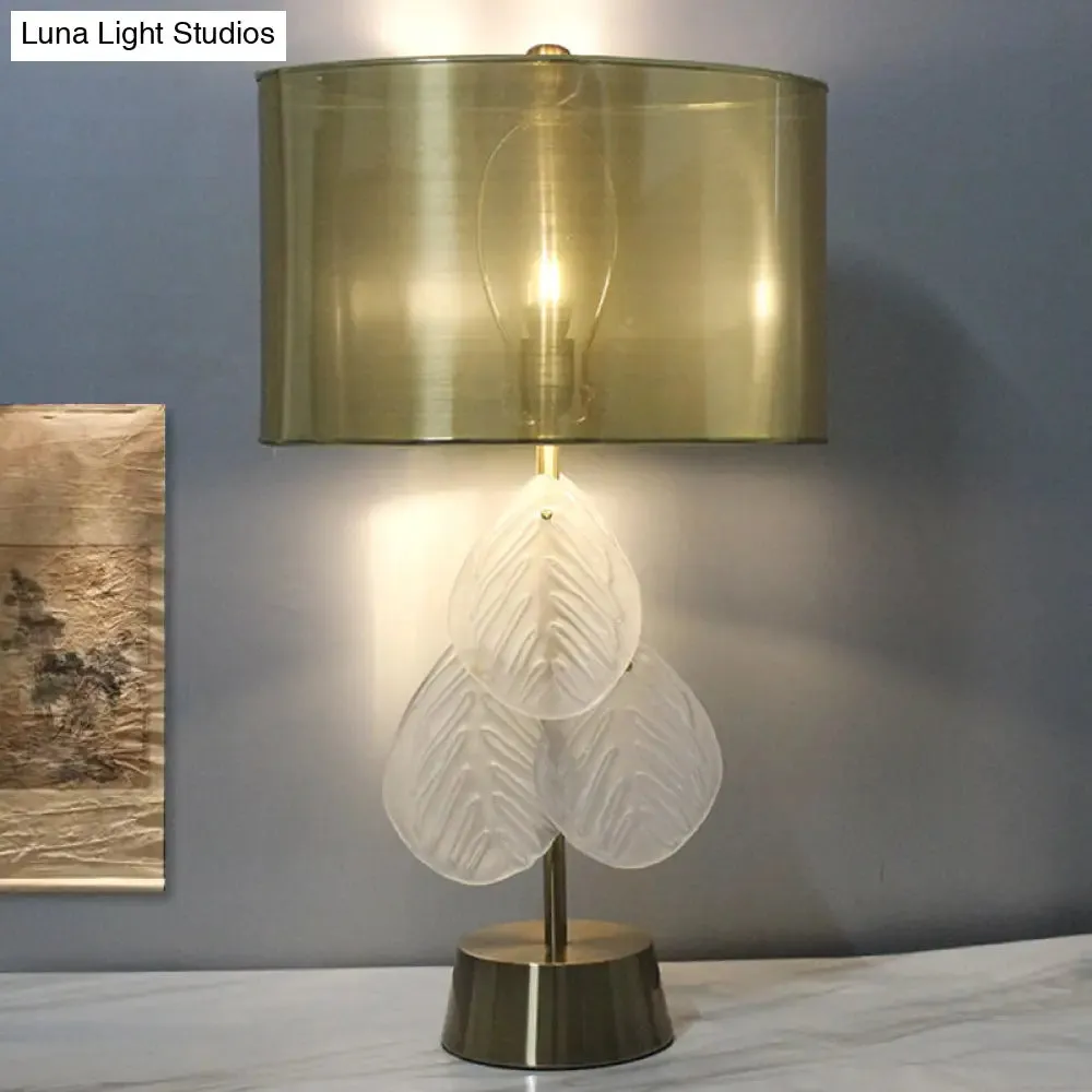 Hand-Cut Crystal Leaf Shape Desk Light - Modern Gold Night Table Lamp