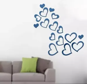 HAPPINY 16 Lovely Hearts Blue, Mirror Stickers for Wall, Acrylic Mirror Wall Decor Sticker, Wall Mirror Stickers, Acrylic Stickers, Self Adhesive Wall Stickers for Hall Room, Bed Room, Kitchen