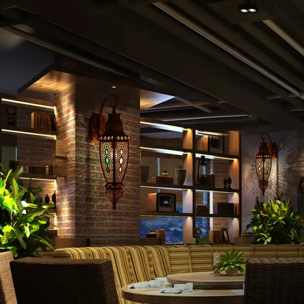 Hollow Arab Metal Wall Lamp Shade - Black Single Head Sconce Light Fixture for Restaurants