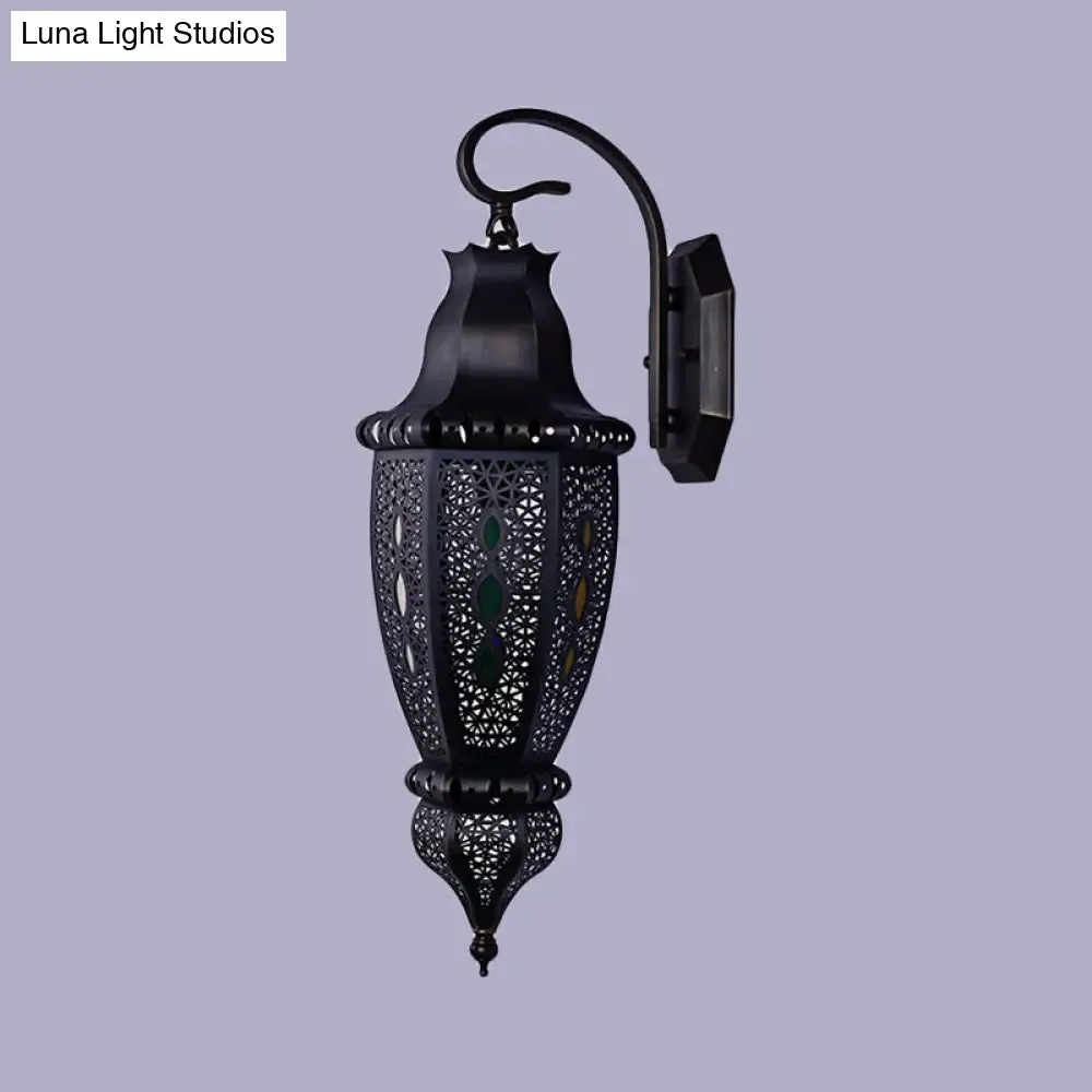 Hollow Arab Metal Wall Lamp Shade - Black Single Head Sconce Light Fixture for Restaurants