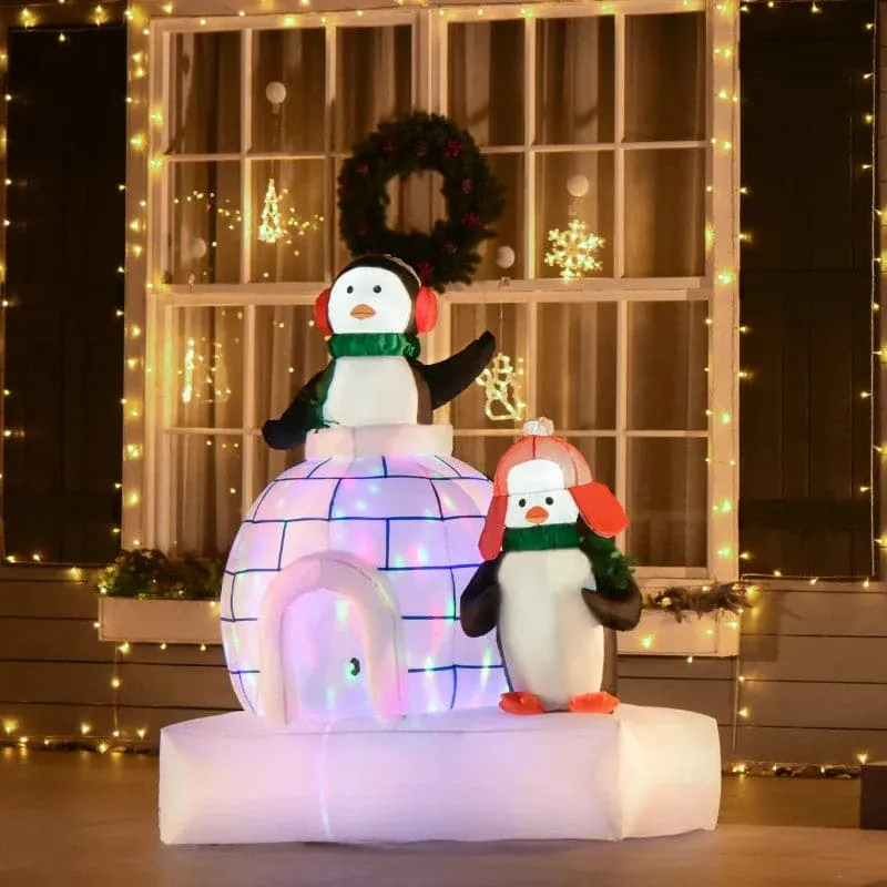 HOMCOM 1.5m LED Christmas Inflatable Two Penguins with Ice House Outdoor Decoration