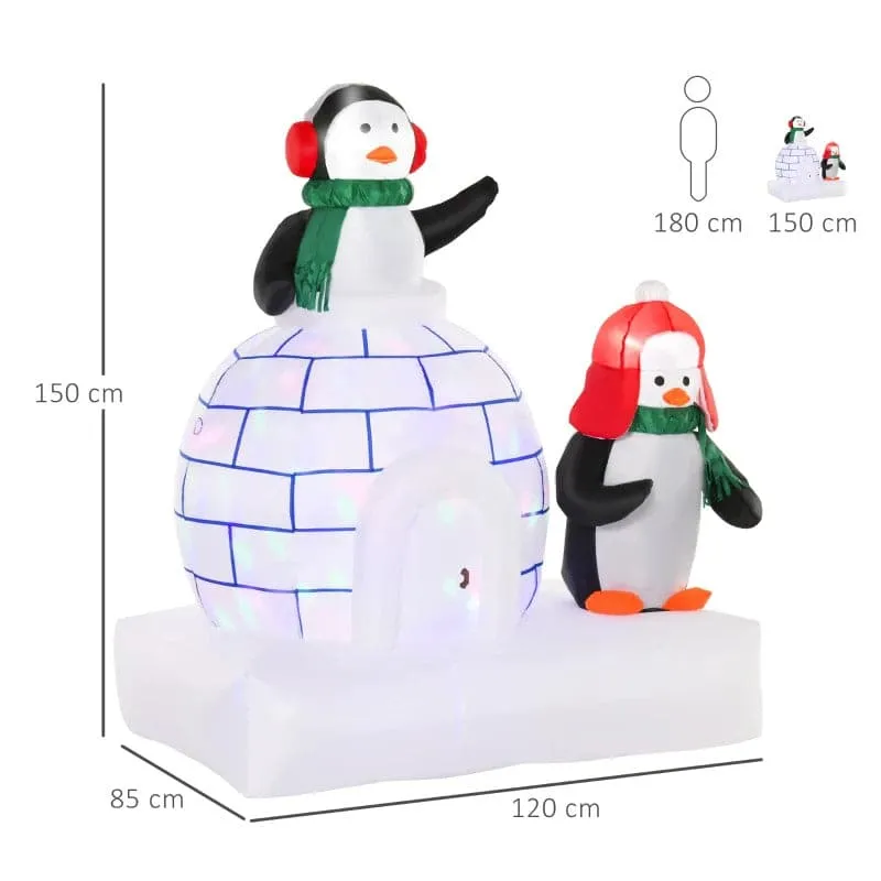 HOMCOM 1.5m LED Christmas Inflatable Two Penguins with Ice House Outdoor Decoration