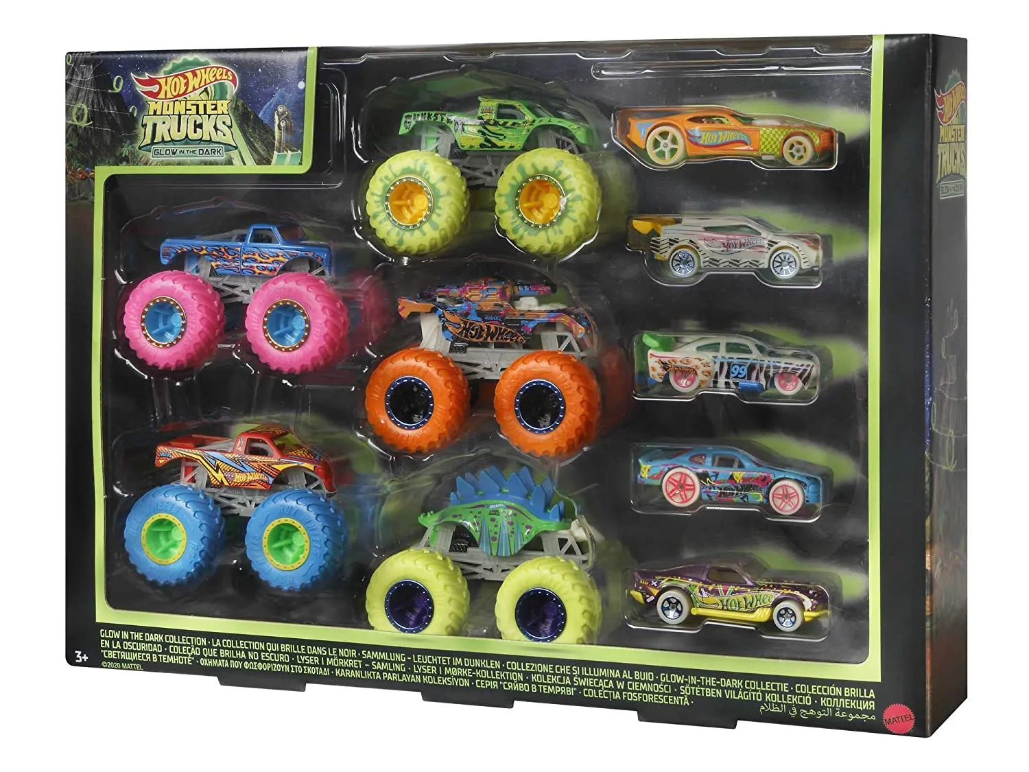 Hot Wheels Monster Trucks Glow In The Dark Multipack of 10 Collectible for Gift for Kids Ages 4 