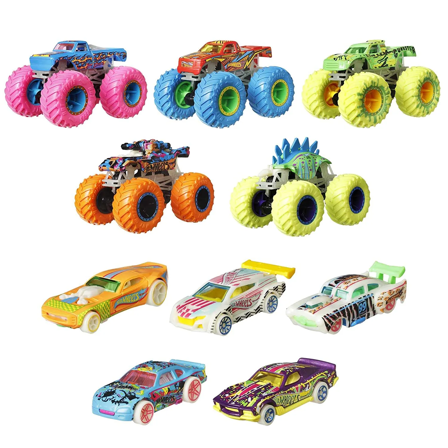 Hot Wheels Monster Trucks Glow In The Dark Multipack of 10 Collectible for Gift for Kids Ages 4 