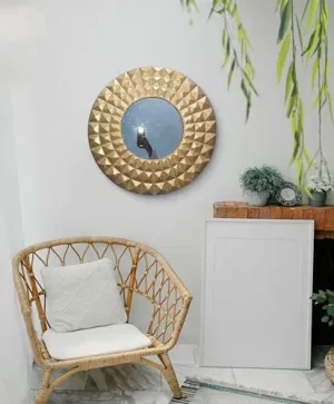 ICANDY CRAFTS STORE Wood Wall Mirror Frame Wall Hanging | Wall Floating | for Room | Hall | Bathroom Home | Decor Living Room | Golden | (24x24 Inch) q