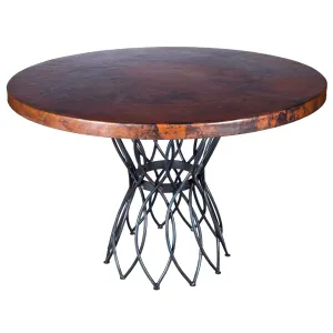 Infinity Dining Table with 48" Round Hammered Copper Top