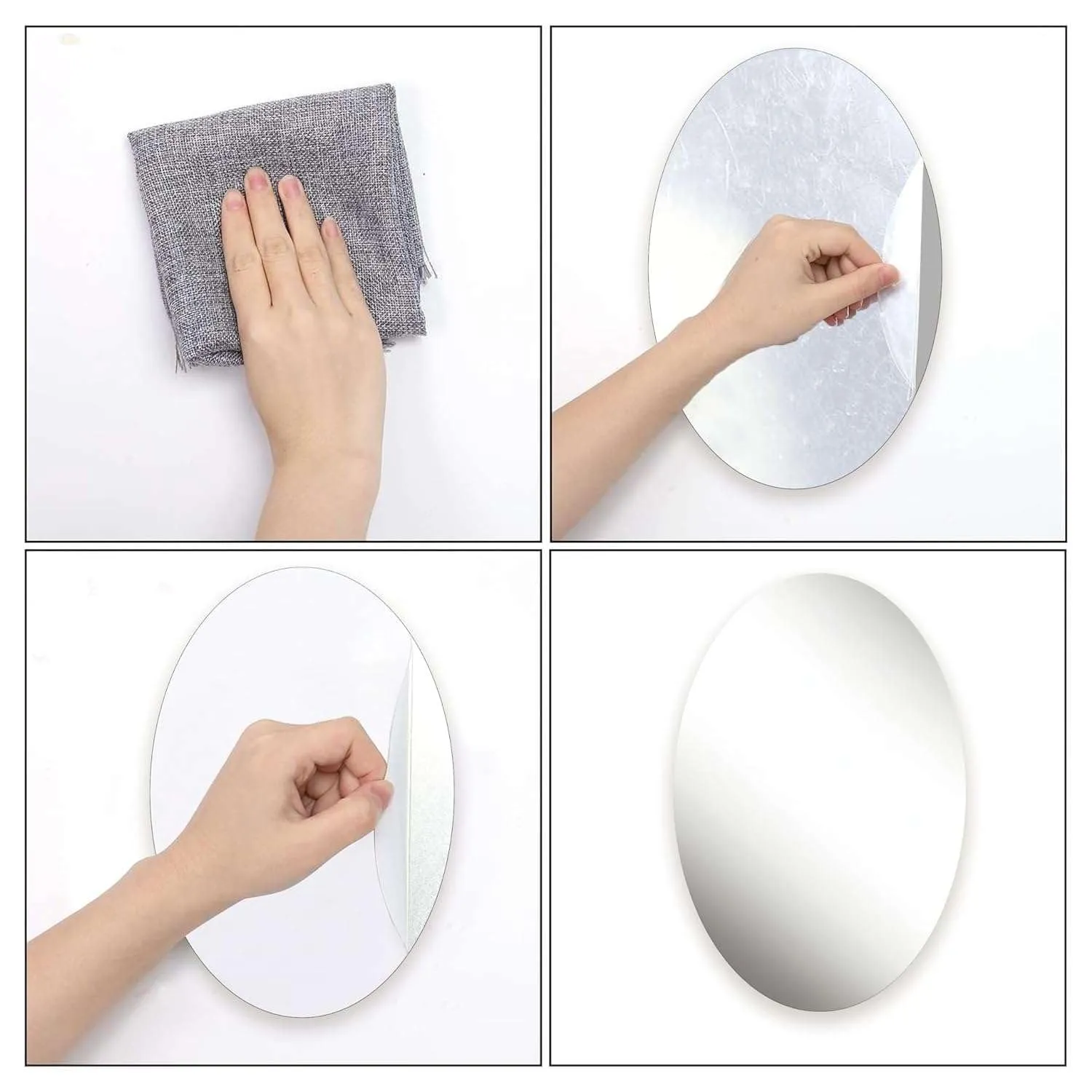 IRQA Oval Shape Adhesive Mirror Sticker for Wall on Tiles Bathroom Bedroom Living Room Basin Mirror Bathroom Wall Mirror Stickers Unbreakable Plastic Vanity Mirror, Makeup Mirror (Style_65