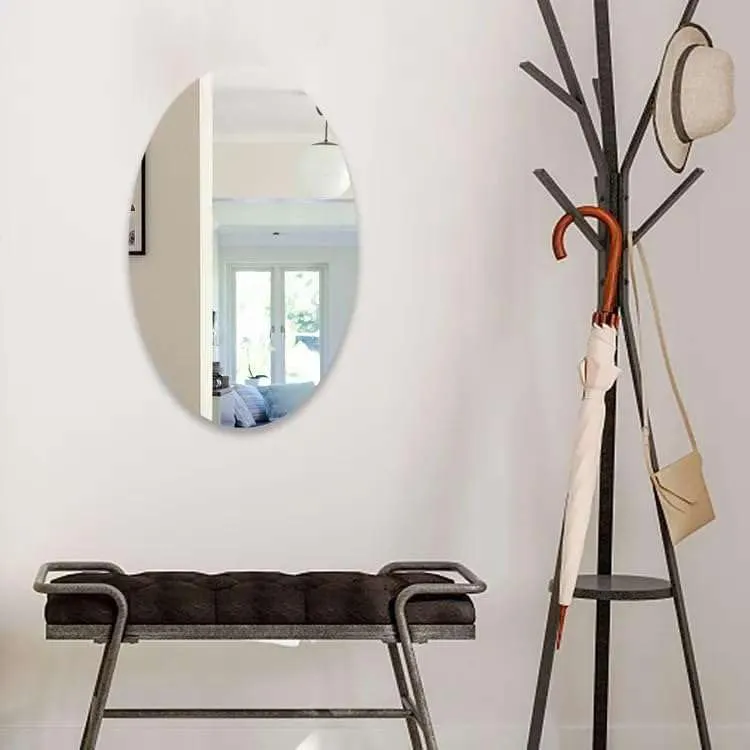 IRQA Oval Shape Adhesive Mirror Sticker for Wall on Tiles Bathroom Bedroom Living Room Basin Mirror Bathroom Wall Mirror Stickers Unbreakable Plastic Vanity Mirror, Makeup Mirror (Style_65