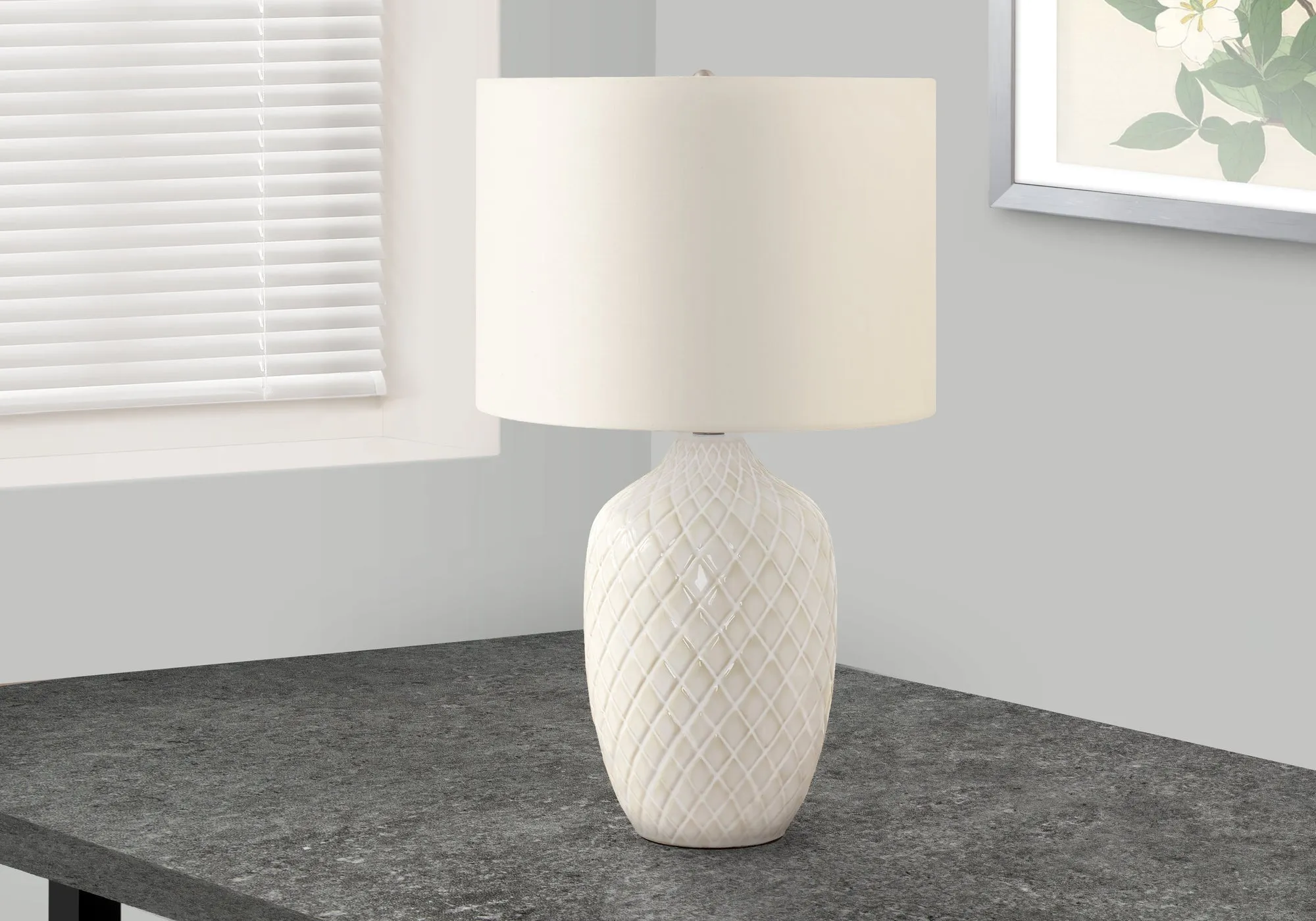 Ivory Glow: 25"H Cream Ceramic Table Lamp with Transitional Ivory/Cream Shade - Illuminate in Style!