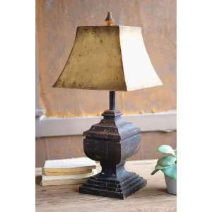 Kalalou - BLACK WOODEN TABLE LAMP WITH ANTIQUE GOLD METAL SHADE - CCG1633