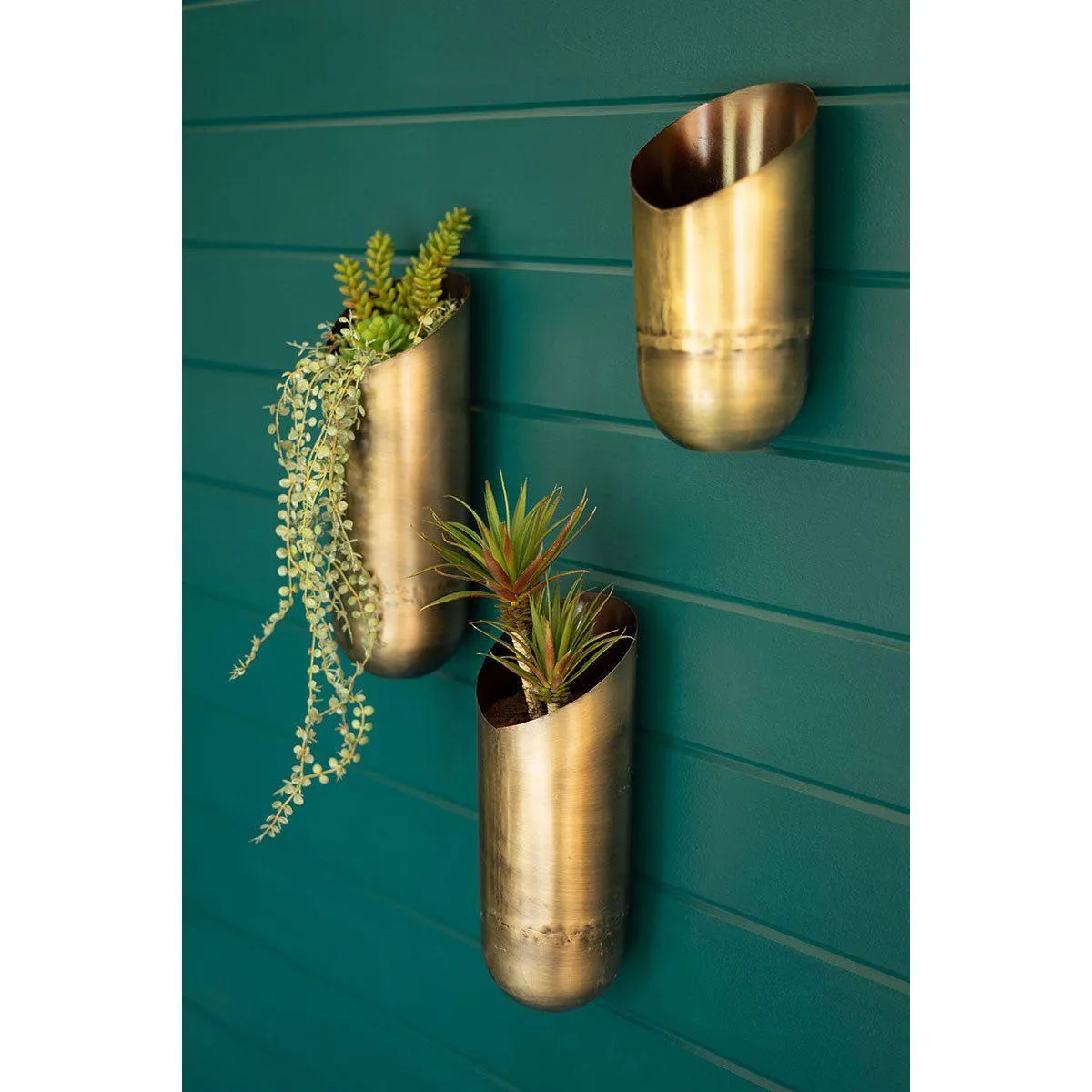 Kalalou - SET OF THREE ANTIQUE BRASS WALL VASES - NDE1405