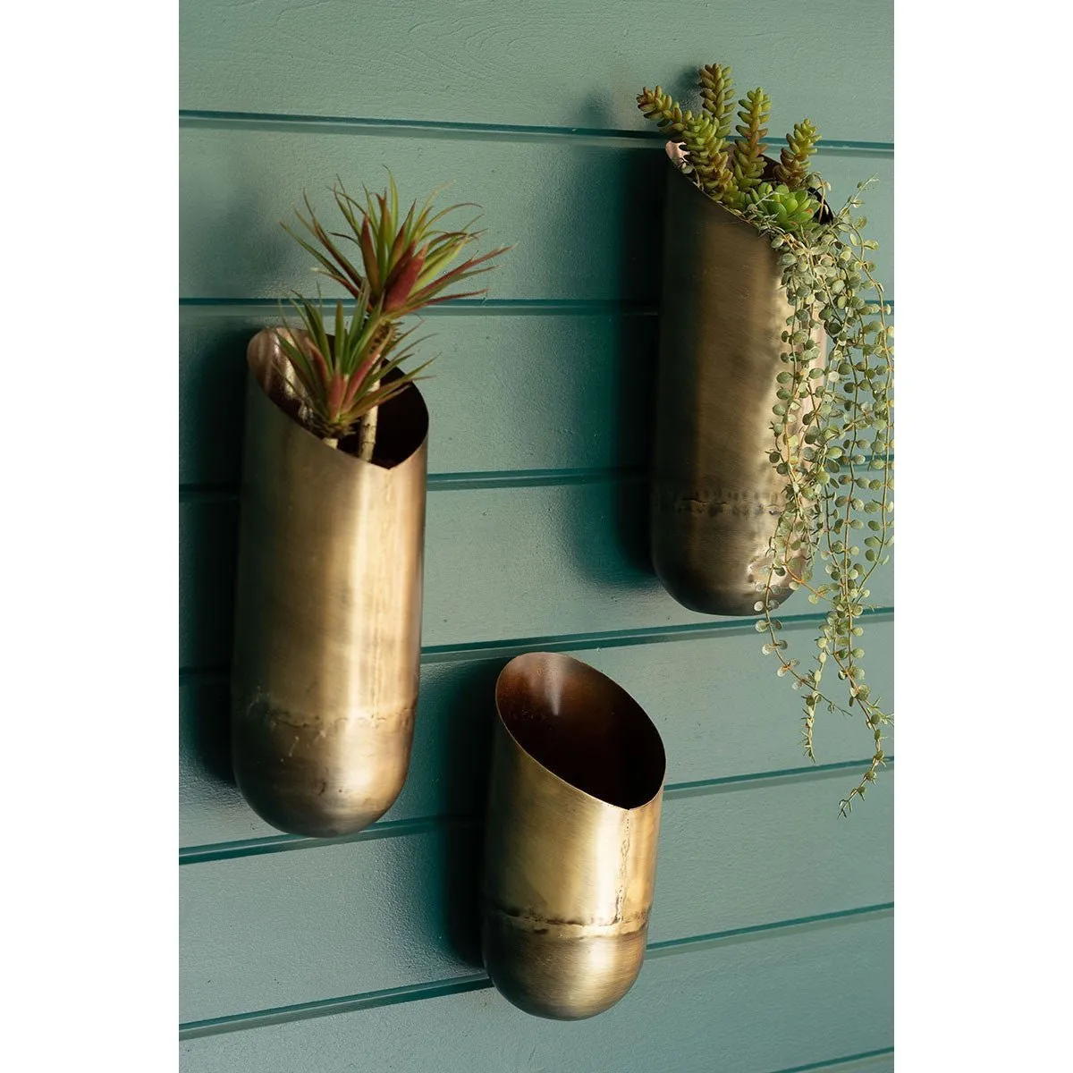 Kalalou - SET OF THREE ANTIQUE BRASS WALL VASES - NDE1405