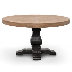 Kara Reclaimed 1.4m Round Dining Table - Natural Top and Black Base
