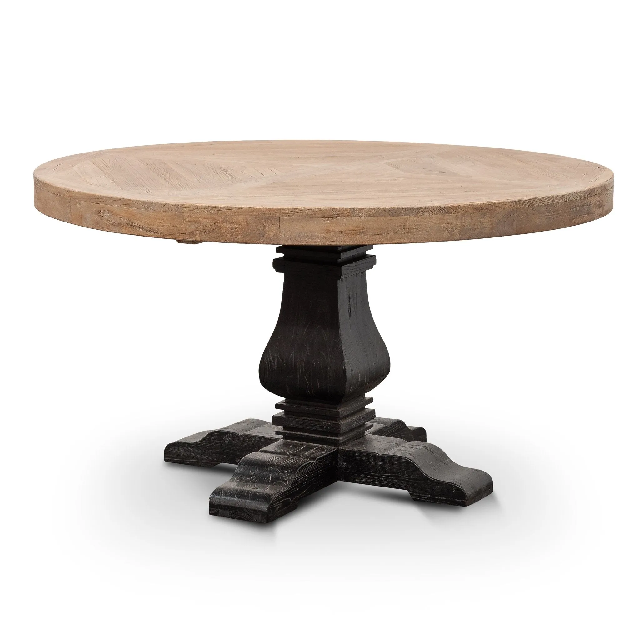 Kara Reclaimed 1.4m Round Dining Table - Natural Top and Black Base