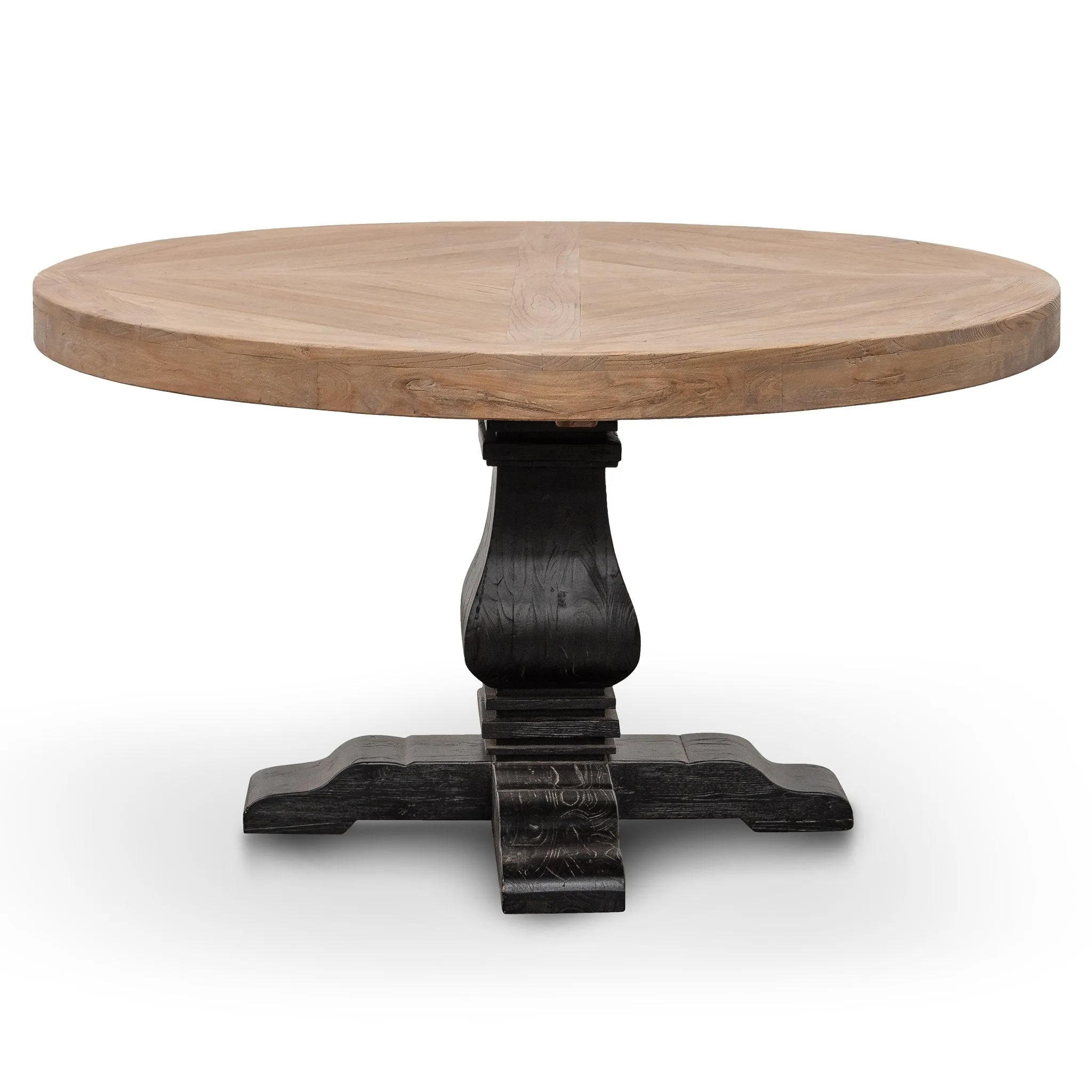 Kara Reclaimed 1.4m Round Dining Table - Natural Top and Black Base