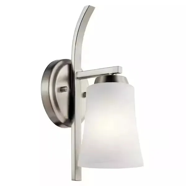 KICHLER Tao 1-Light Brushed Nickel Bathroom Indoor Wall Sconce w/ Frosted Glass