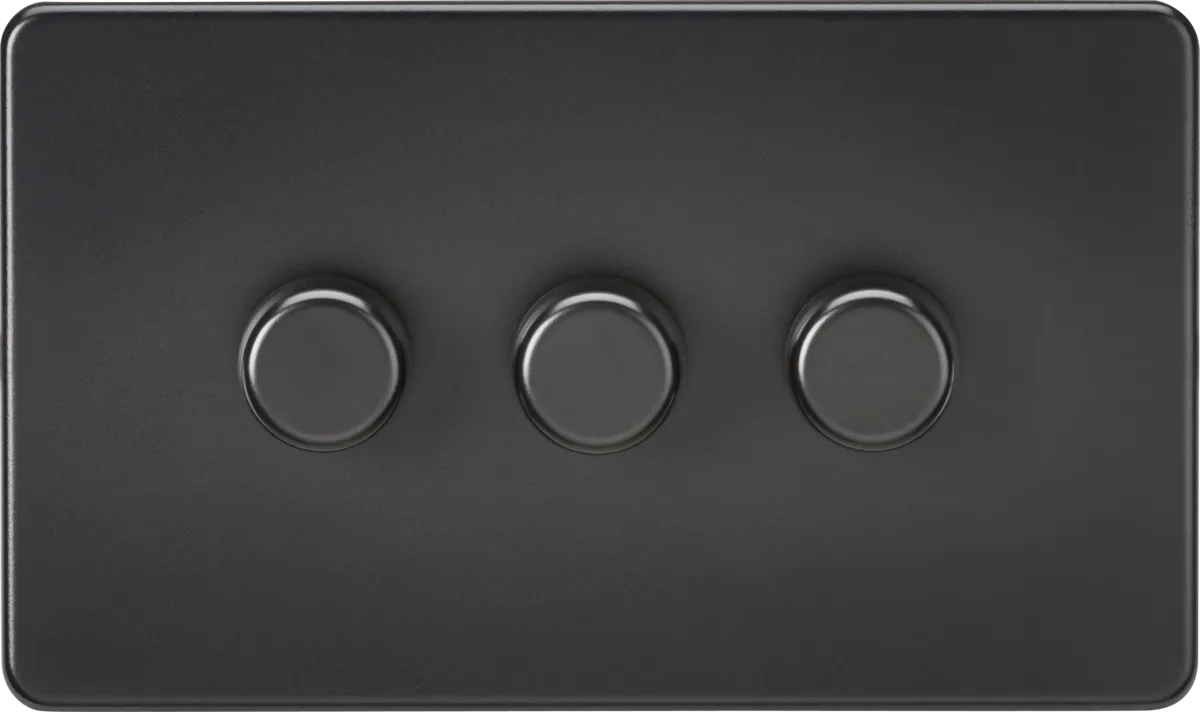 Knightsbridge Screwless 10A 3 Gang 2 Way LED Dimmer Matt Black