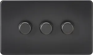 Knightsbridge Screwless 10A 3 Gang 2 Way LED Dimmer Matt Black