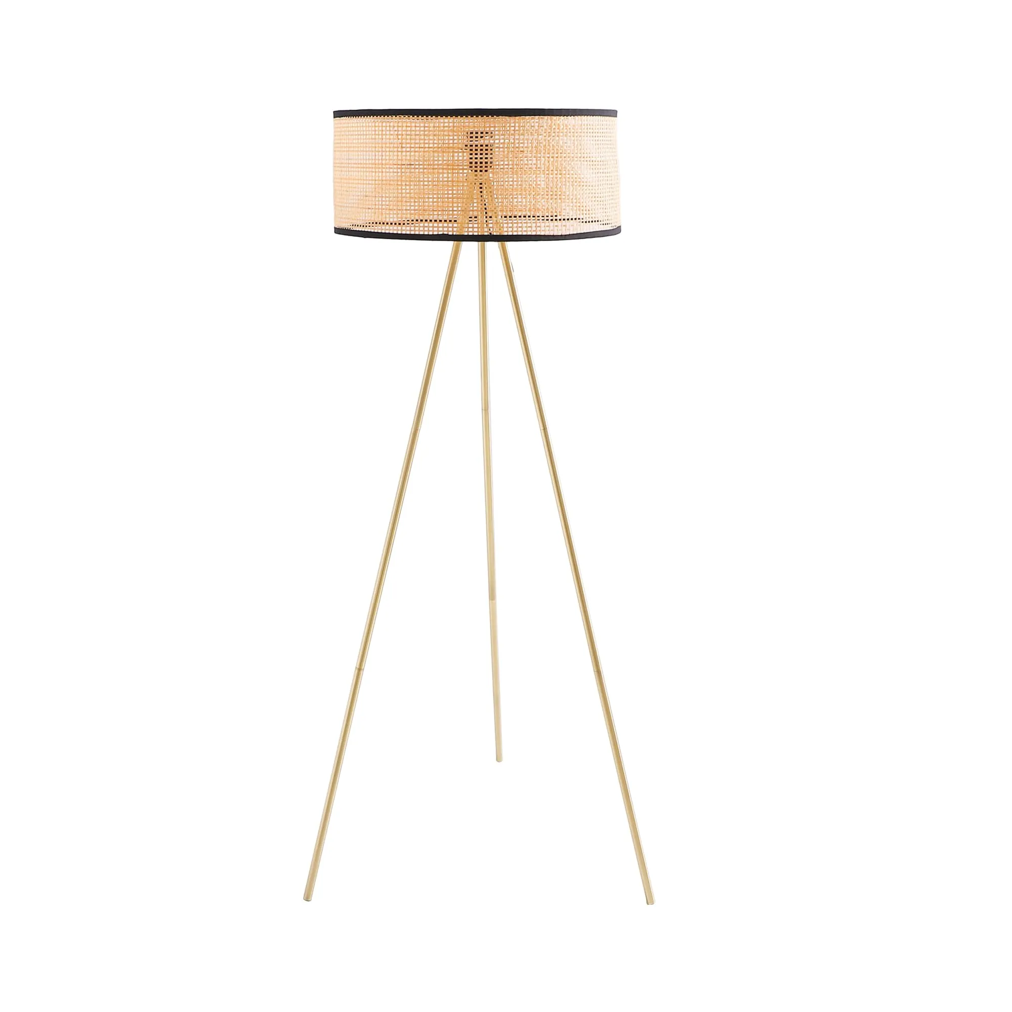 Kuber Industries Aesthetic & Modern Bedroom Lamp for Side Table | Office & Desk Table Lamp for Living Room and Home Decor with Rattan Frame & Iron Stand Base | Black & Beige-19-XF0003-7L